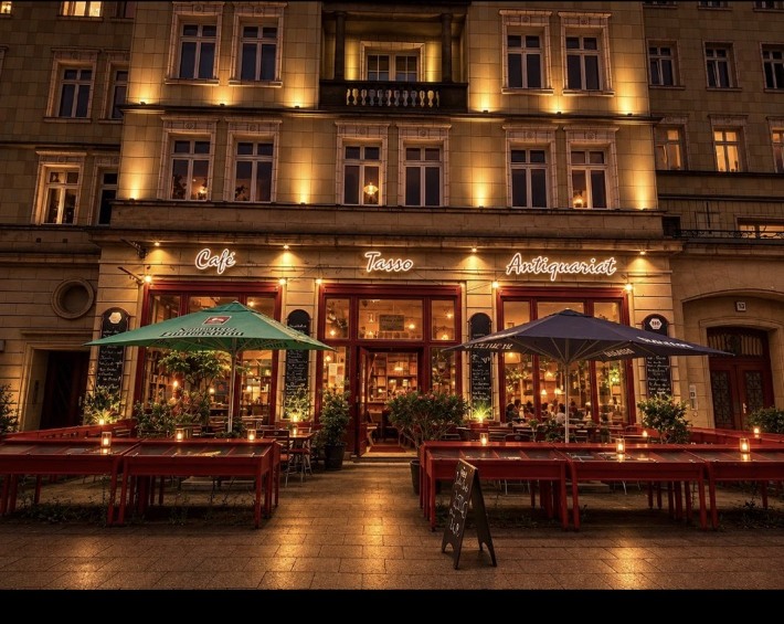 Abendansicht von Café Tasso an der Frankfurter Allee 11